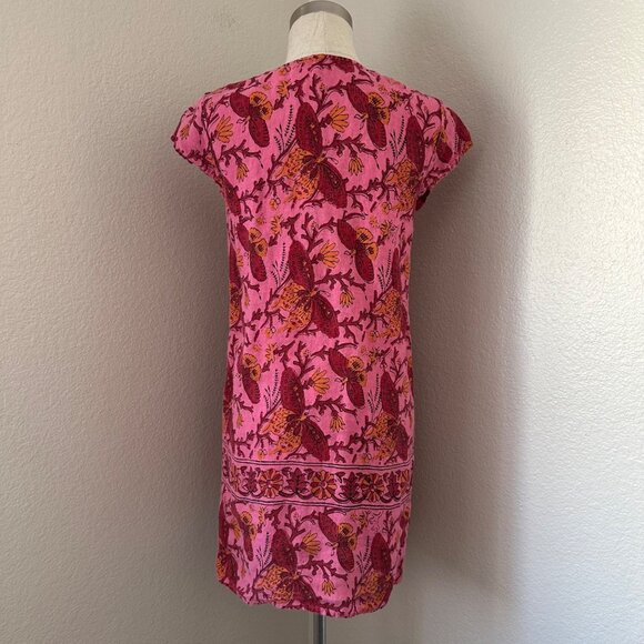 Calypso Pink Floral Cap Sleeve Dress Tassel Pink Butterfly Print Airy Sz XS - Picture 2 of 10
